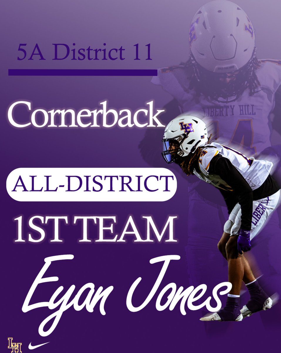 Liberty Hill Football (@lh_panthers_fb) on Twitter photo Congratulations to <a href="/_1Eyan/">Eyan jones ☥</a> earning 1st Team All District. Had huge interceptions in crucial moments this year! Thank you for all your hard work ! 🤟 Congratulations to <a href="/_1Eyan/">Eyan jones ☥</a> earning 1st Team All District. Had huge interceptions in crucial moments this year! Thank you for all your hard work ! 🤟