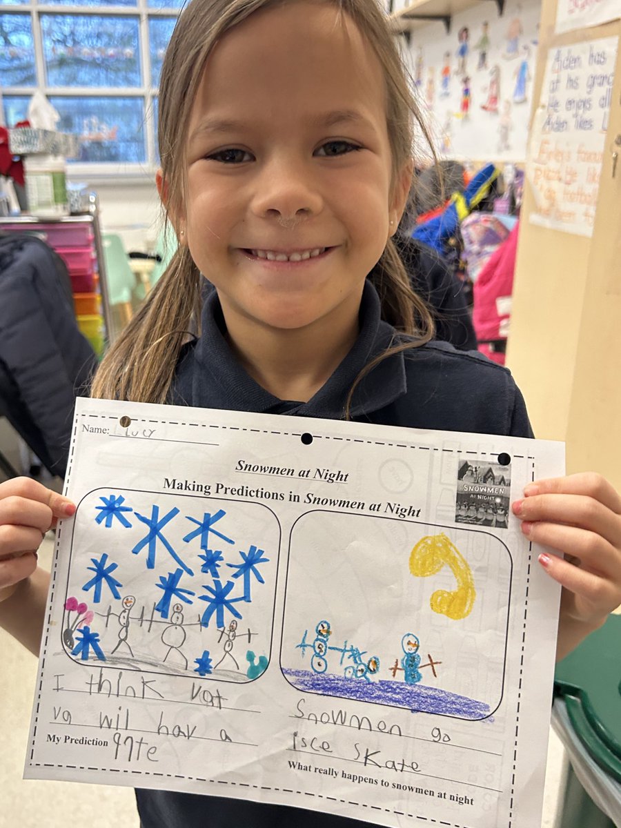 MrsJRak's tweet photo. Today was a snowman-themed Monday! We shared predictions on what will happen in the book, “Snowmen At Night”, made a procedure for how to build a snowman, and unlocked a secret snowman message ☃️ https://t.co/R5rLQ274Lx