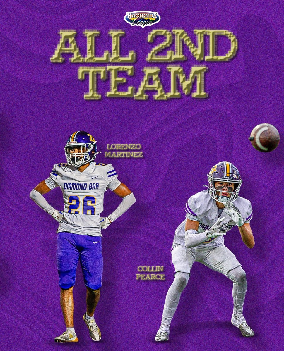brahmafootball's tweet photo. 2024 All Hacienda 2nd Team
WR #5 Collin Pearce @collinpearce_7 
DB #26 Lorenzo Martinez 
🟡🟣🏈 https://t.co/RE4WhrfEQ6