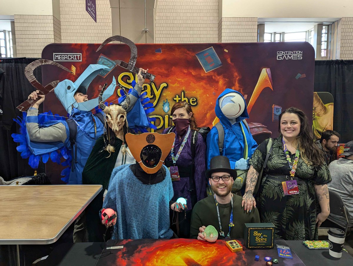 ContentionGames's tweet photo. Thanks everyone who came to Pax Unplugged!
#slaythespiretheboardgame #megacrit #contentiongames #slaythespireboardgame #cooperativedeckbuilding #deckbuilder #roguelike #strategy #deckbuilding #boardgame #boardgames #ironclad #silent #defect #watcher #neow #cosplay #merchant https://t.co/lfiD2RaFuP