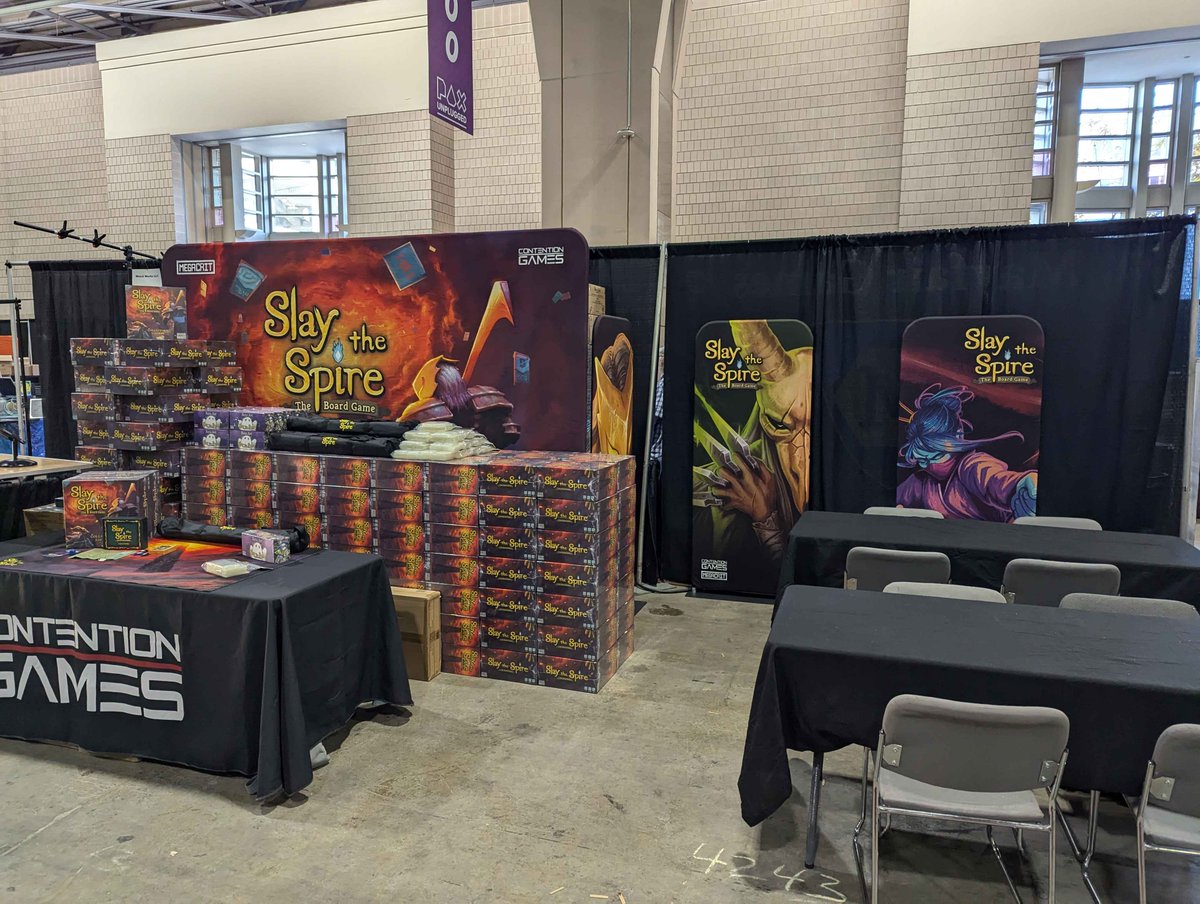 Thanks everyone who came to Pax Unplugged! 

#slaythespiretheboardgame #megacrit #contentiongames #slaythespireboardgame #cooperativedeckbuilding #deckbuilder #roguelike #strategy #deckbuilding #boardgame #boardgames #ironclad #silent #defect #watcher #neow #cosplay #merchant