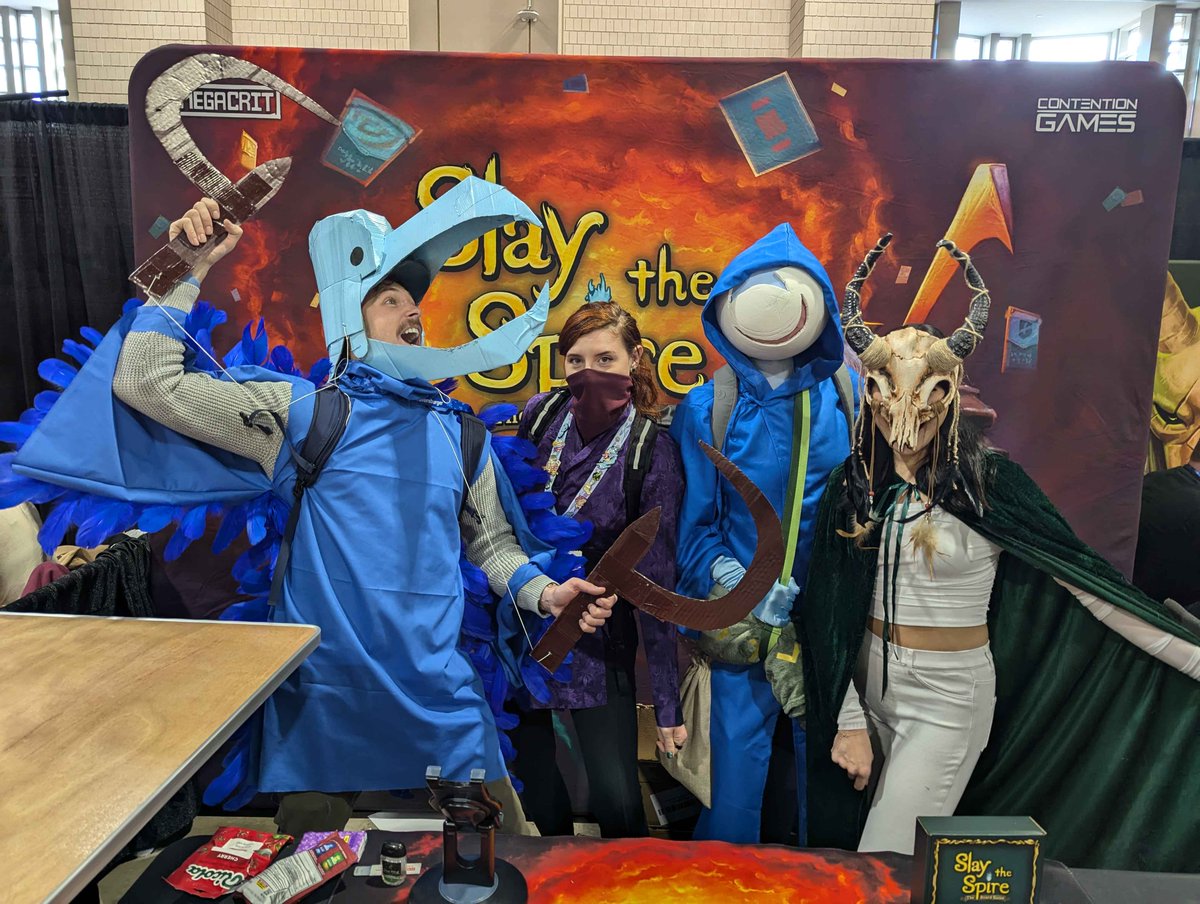ContentionGames's tweet photo. Thanks everyone who came to Pax Unplugged!
#slaythespiretheboardgame #megacrit #contentiongames #slaythespireboardgame #cooperativedeckbuilding #deckbuilder #roguelike #strategy #deckbuilding #boardgame #boardgames #ironclad #silent #defect #watcher #neow #cosplay #merchant https://t.co/lfiD2RaFuP