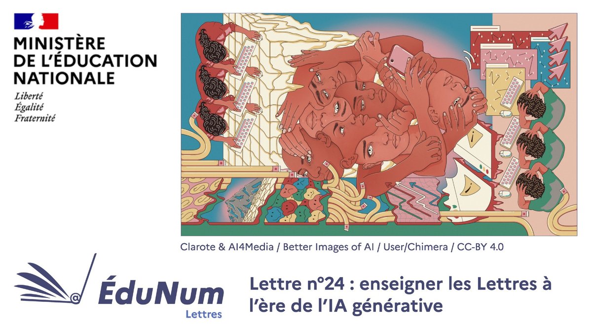 Lettres_edu_num's tweet photo. 📨 Lettre #Édu_Num « Lettres » n°24 | #IntelligenceArtificielle

🔷 La lettre ÉduNum « Lettres » n°24 sur les usages pédagogiques de l’ #IA en Lettres est en ligne sur #éduscol.

Lien direct 👉 https://t.co/yJnhXkfpuQ
Lettres ÉduNum « Lettres » 👉 https://t.co/aziQWGsDUq https://t.co/2h6h4li0kL