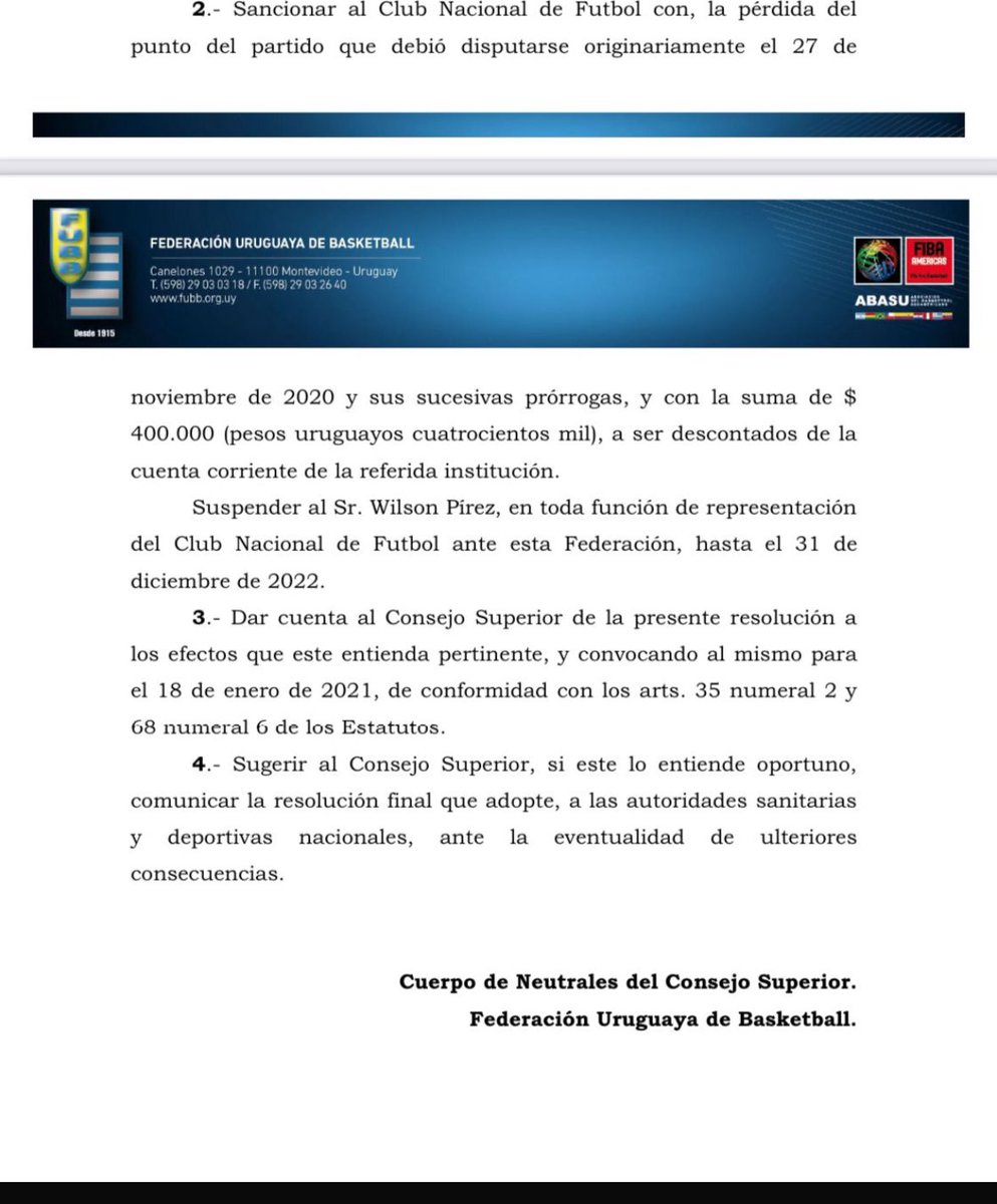 Para los indecisos a los que les gusta el basketball. Sanción firmada por Vairo contra Nacional (luego revocada por el Ministerio de Educación y Cultura por ilegitima) luego de una denuncia hecha por Aguada (Perchmann).