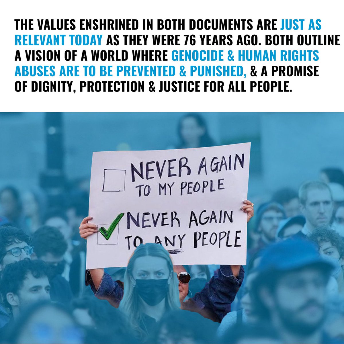 GCR2P's tweet photo. On 9 &amp; 10 December we commemorate the anniversaries of the #GenocideConvention &amp;  #UDHR.

While these documents were signed 76 years ago the work the international community must do to uphold the aspirations outlined in both treaties is far from over. 

More ⬇️