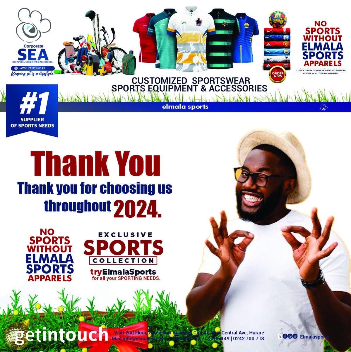Thank you for your unwavering support throughout the year 2024. Always remember keeping fit is a lifestyle...
#sportskit #buylocal #sportsaccessories #sportwearstore #harare  #teamsports #sportsequipment #elmalasports #soccerballs #sportswearshop  #fortheloveofthegame