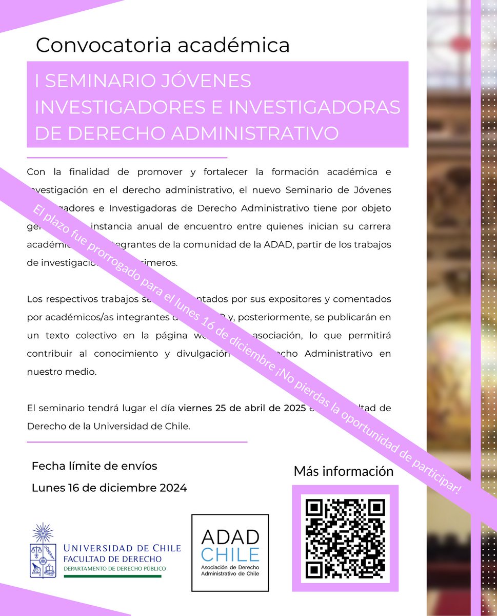 🚨 Queda una semana para que finalice el plazo para enviar tu propuesta de ponencia para el Seminario de Jóvenes Investigadoras e Investigadores de Derecho Administrativo. ¡Te invitamos a participar!

Modelo tipo para la carta de patrocinio (referencial): docs.google.com/document/d/1Hy…