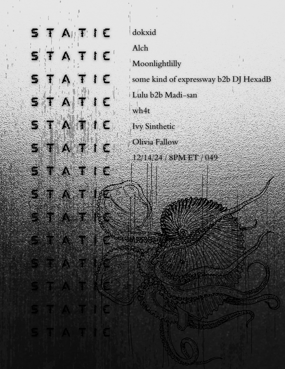 STATICvrc's tweet photo. S T A T I C 0 4 9
12 / 14
8:00 PM EST
@dokxid 
Alch
@MoonlightlillyV 
@lussoxt b2b @Hex4066 
@Lulu199XXX b2b @madisan666 
@vbwh4t 
Ivy Sinthetic
@swampgender 
Poster: G L O O M S T O N E https://t.co/0yZmSsXrWs