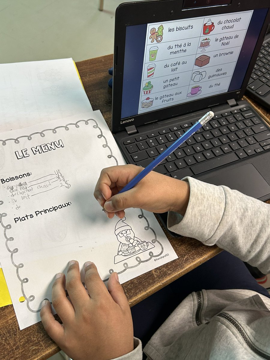 Grade 5’s are starting to create their menu for Café Noël! Can’t wait to see these dialogue presentations! #fsl #noël