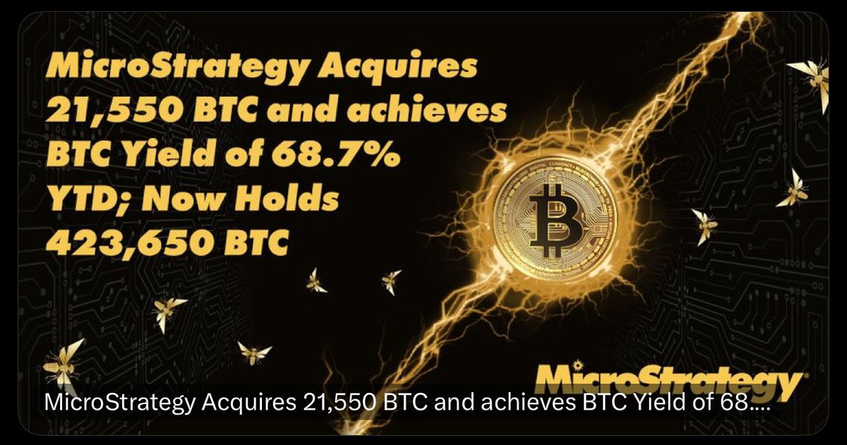 🚨 WHALE ALERT 🚨

Michael Saylor’s MicroStrategy has added 21,550 BTC, bringing their total to 423,650 $BTC. The company’s #Bitcoin investment now stands at ~$25.6B. $MSTR
