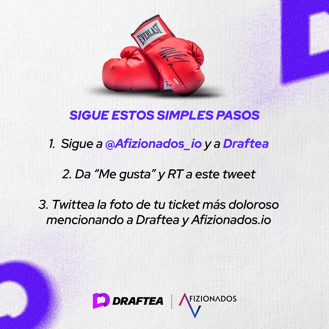 Draftea_Mexico's tweet photo. Premiamos tu dolor con este guante firmado por Mike Tyson 🥊  en colaboración con @Afizionados_io Acá te dejamos las instrucciones para participar 🤩 https://t.co/KwjPKHcLfn
