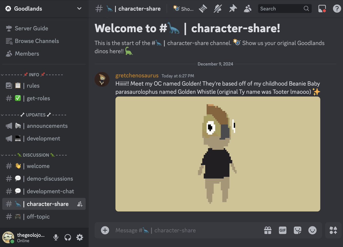 🚨Goodlands Discord is LIVE🚨
💬Chat about the demo!
🦕Share your character!
📅Keep updated on development!
✨Join today!