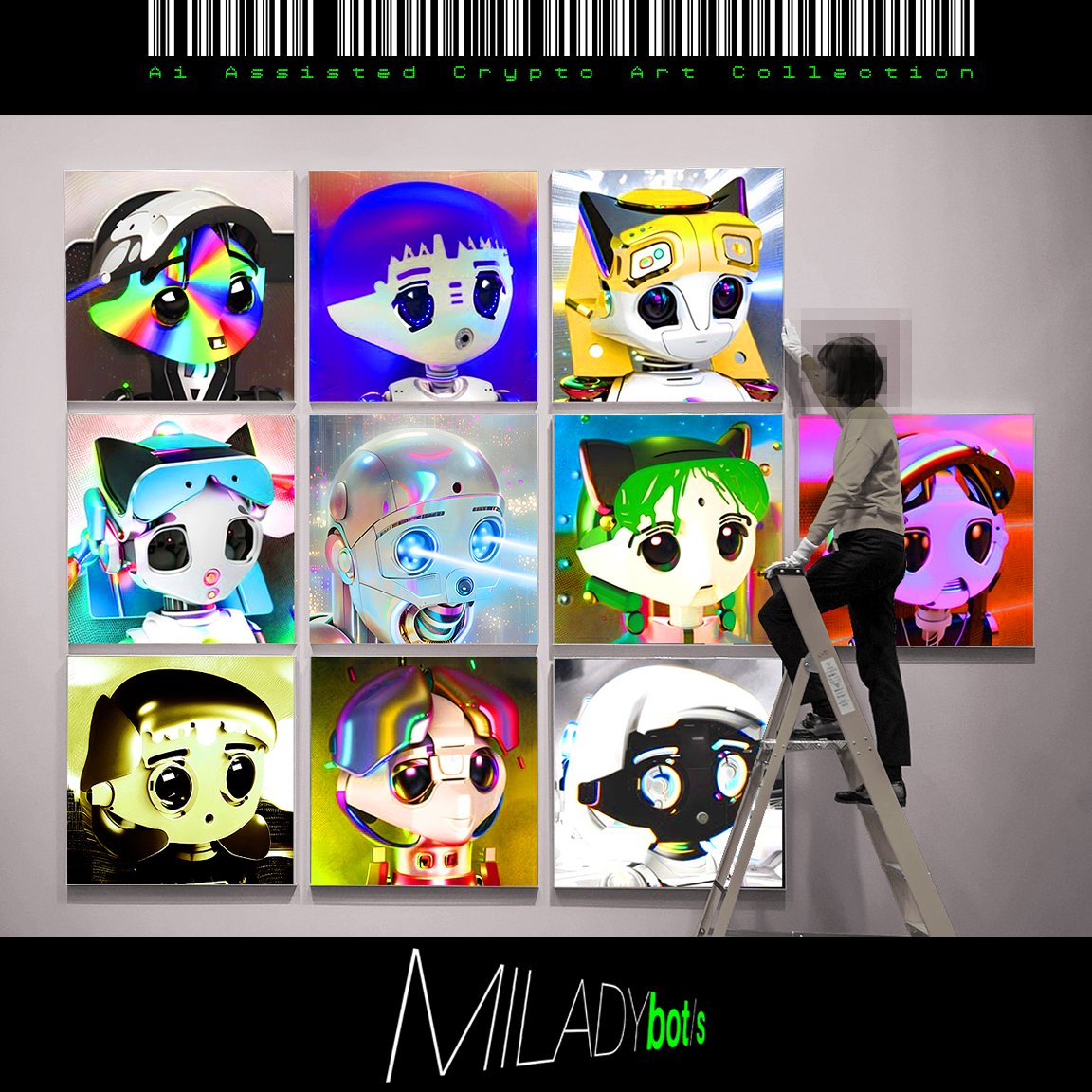 _0010110's tweet photo. gnf/+ Cross-Chain #Miladybots on Eth @ https://t.co/m5yrBG5qPZ #Milady #Milads #AiArt #CryptoArt #1111Hz https://t.co/gLBtcd7aQo