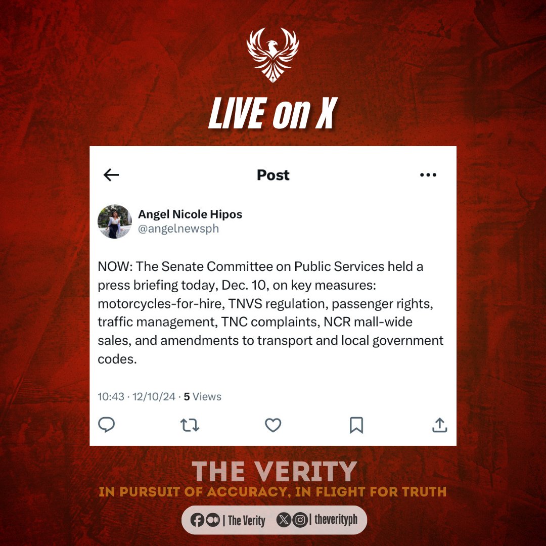 TheVerityPh's tweet photo. Follow The Verity's live tweets about the hearing on the Committee on Public Services, led by Senator Raffy Tulfo.
#TheVerity
#ThePursuitOfAccuracy
#TheFlightForTruth https://t.co/lzm0CpRJP7