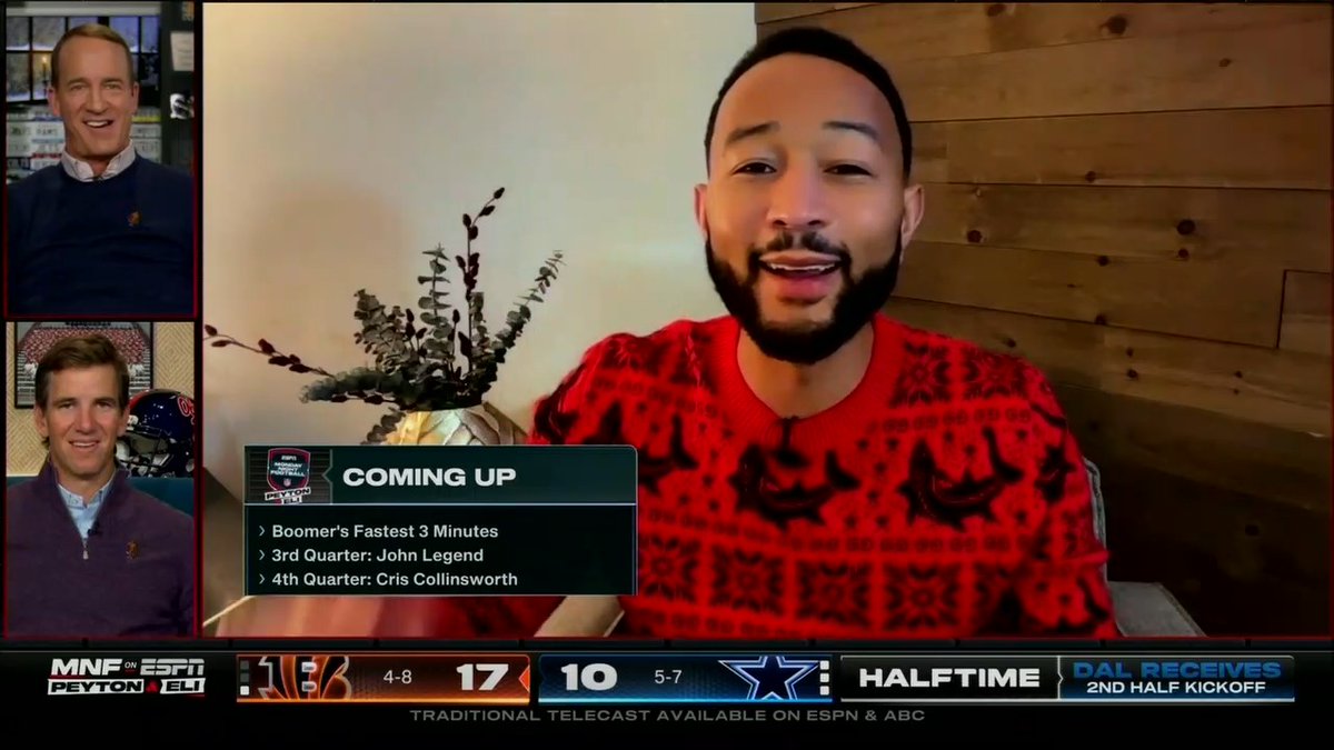 OmahaProd's tweet photo. What does @johnlegend do before his concerts? Join Peyton &amp; @EliManning on the ManningCast. https://t.co/hV2uyApjfA