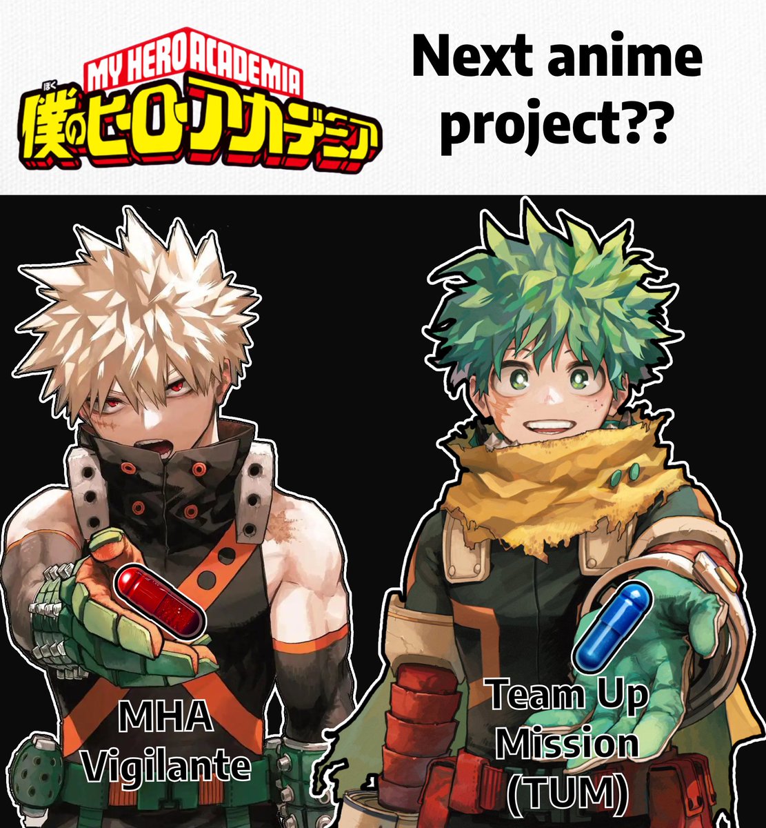SuperpeludoYGO's tweet photo. i loved and liked all the comments people made about this post so lets go for Round 2.... Obviously we wont get a sequel or a prequel..... right? so the options are these
#MHA431 #MHA #MHAV42 #MHAFinalVol #mhafinalvolume https://t.co/EsFTRHfddh