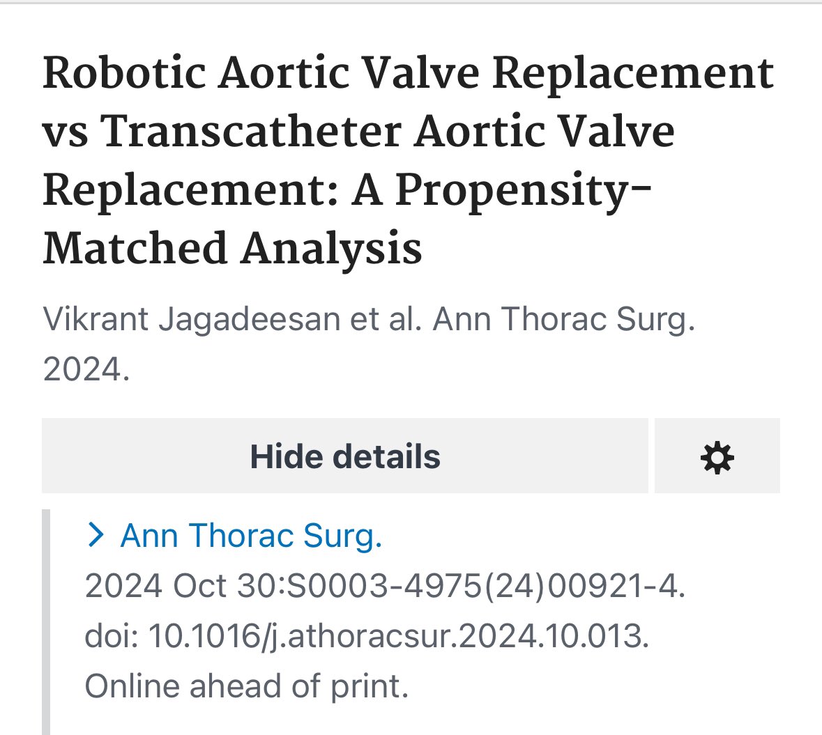 TyszkaAndre's tweet photo. As a #cardiacsurgeon, I find it tough to accept a low-risk patient with a 12.5% mortality rate and 32.6% paravalvular reflux, no matter the technique used. We need to revisit some concepts. Perhaps it's time to take a step back and rethink traditional methods. That means open #AVR through #ministernotomy.
I'm looking for a procedure with almost no mortality or leak rate.