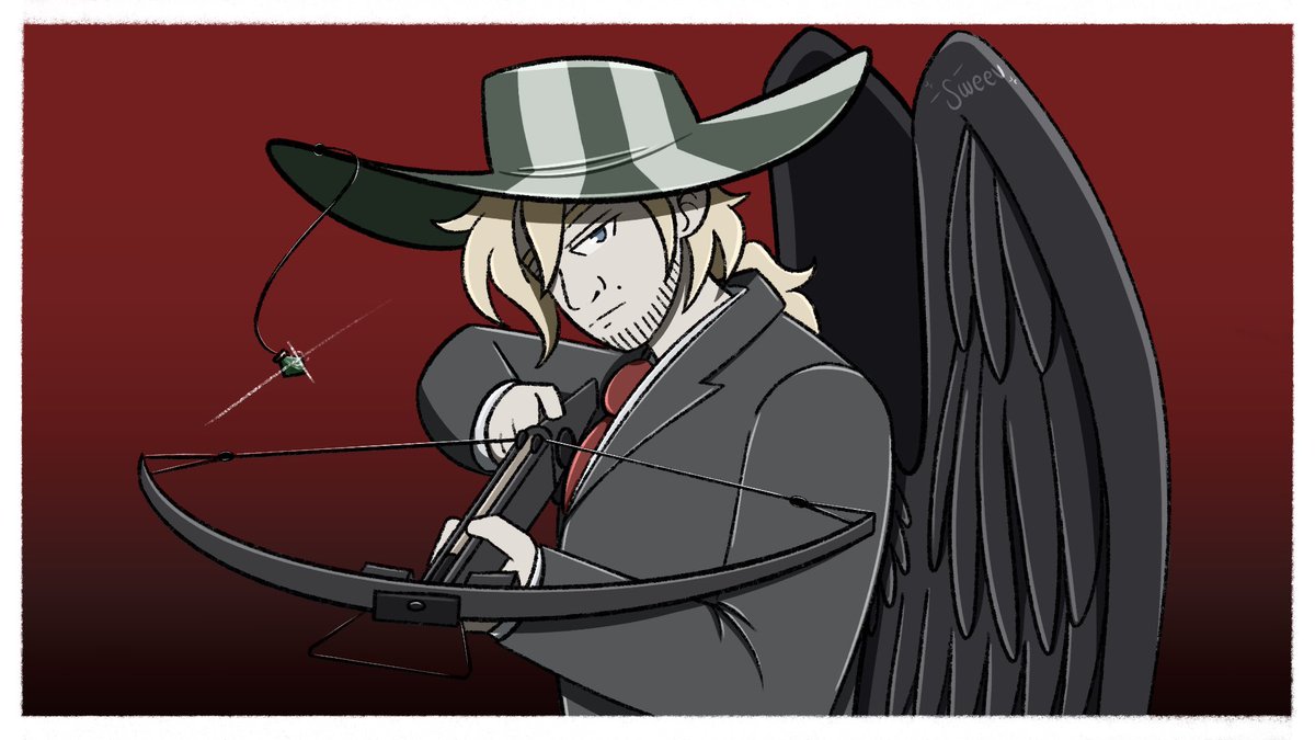 sweevanna's tweet photo. Gun? Nah mate, crossbow. 

(Thumbnail for Philmas Day 9 Philza VOD - Hitman Absolution!)

#philzafanart https://t.co/MNrkVsz1E1