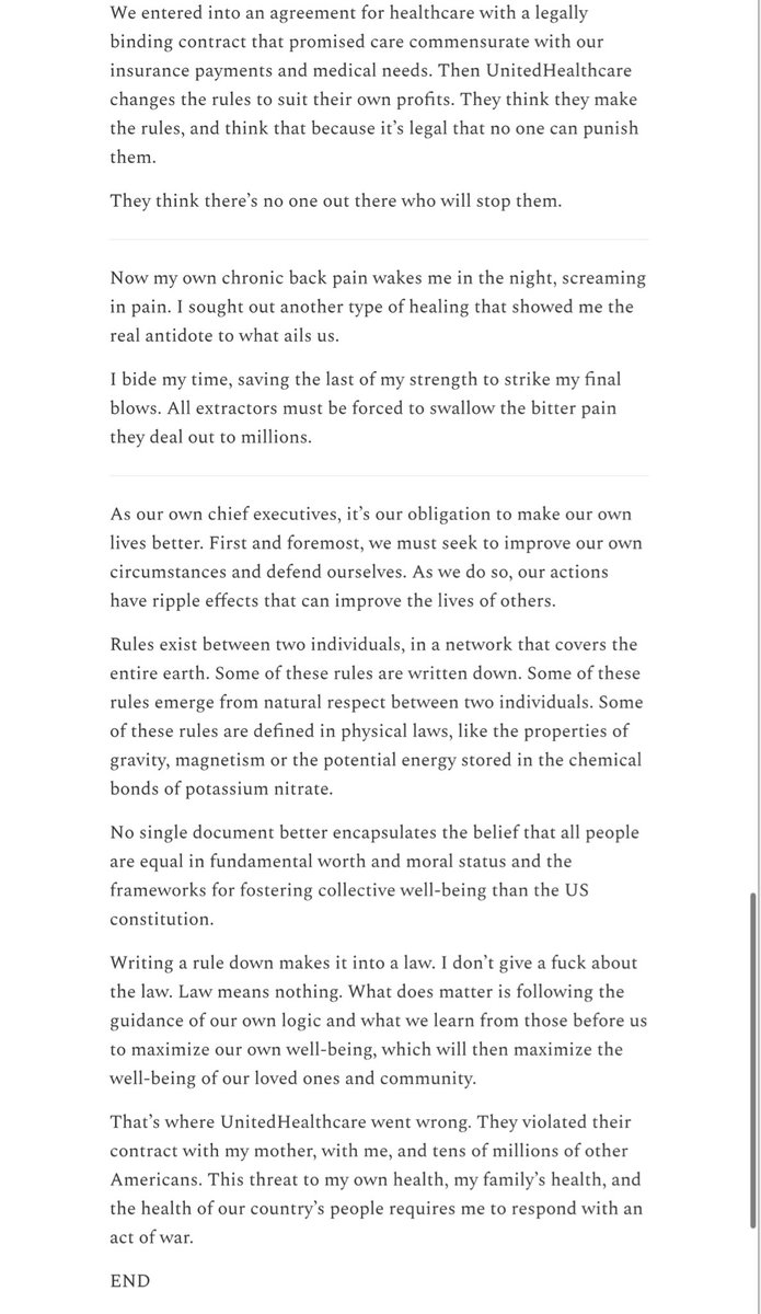 Luigi Mangione left a manifesto. He was clearly upset with his mother’s pain and suffering and how the insurance company made everything worse.