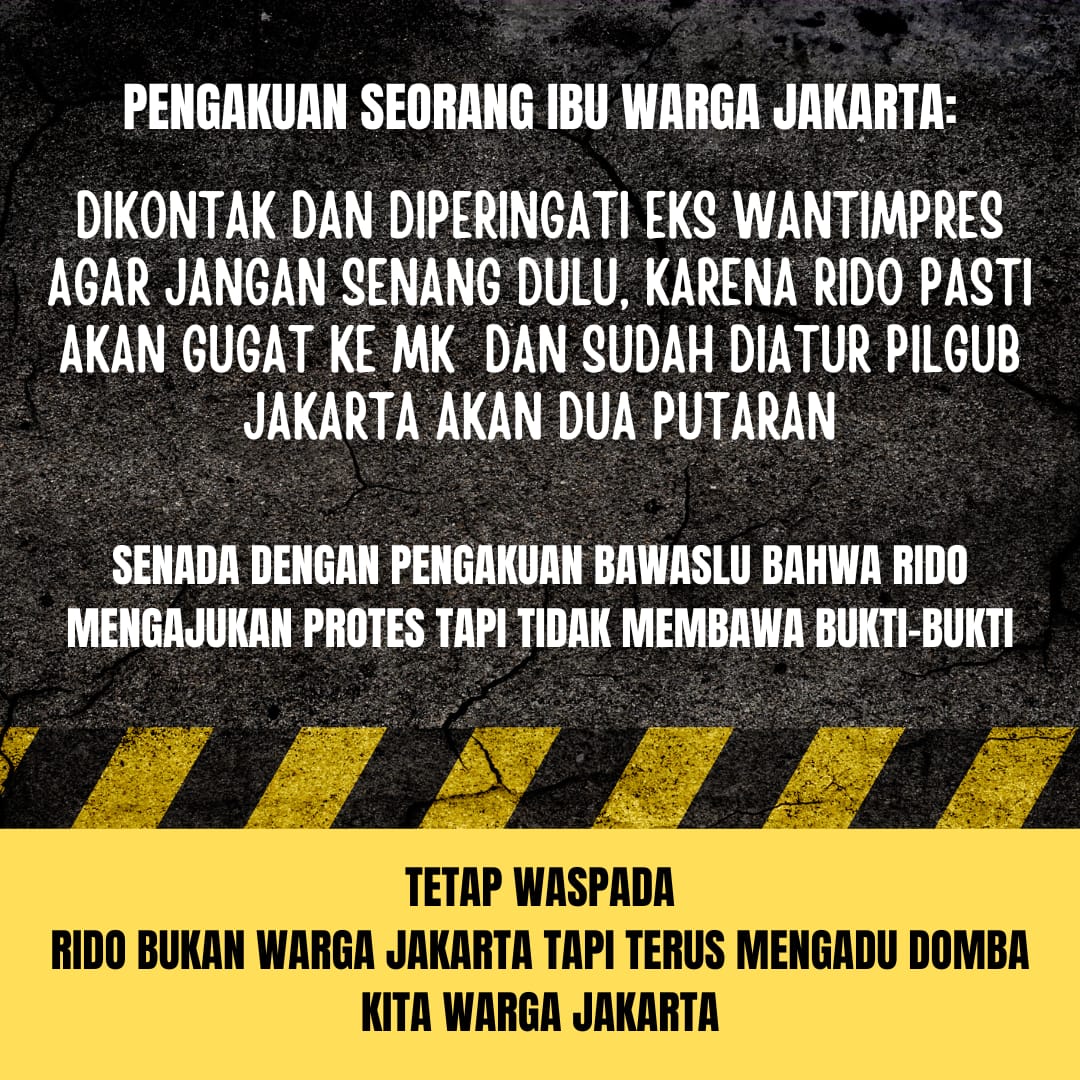 Heran sama RIDO, bukan warga Jakarta tapi terus mengadu domba warga Jakarta 

Susah klo berhadapn dgn paslo yg sudah kalah tapi ngamuk... 

#Tolak2Putaran