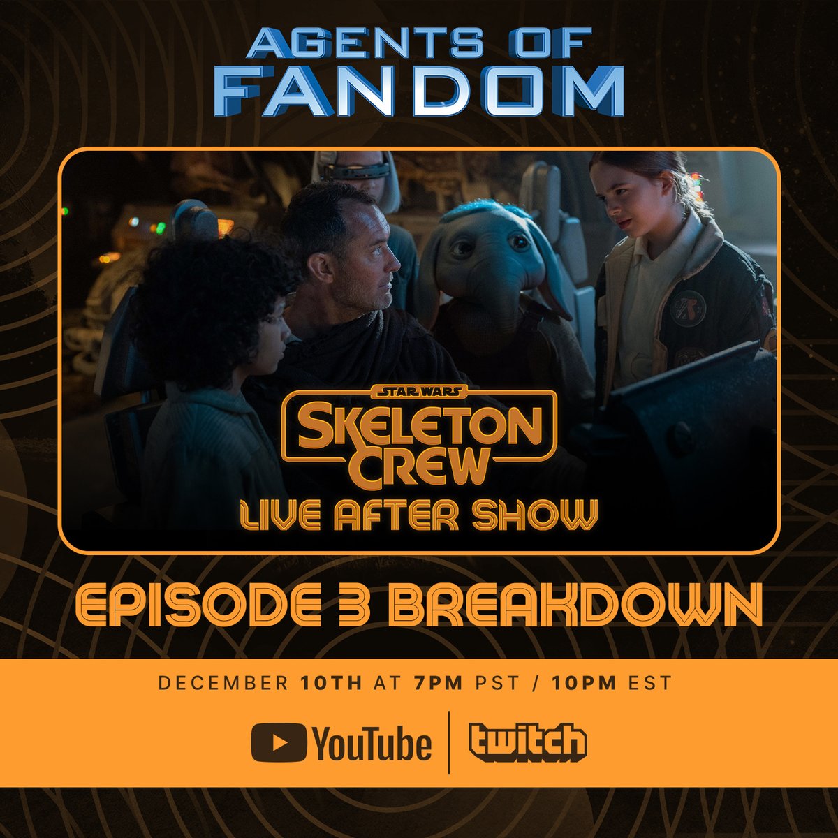 AgentsFandom's tweet image. IS JOD NA NAWOOD A JEDI!?

Join us for our #SkeletonCrew Episode 3 breakdown LIVE on Tuesday, December 10th, immediately after the episode!

Come hang out in chat and share your theories and reactions for the latest #StarWars series.

youtube.com/live/hvfHk0r5-…

Subscribe now!
