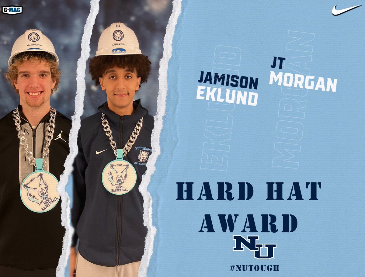 Northwoodmbb's tweet image. Congratulations JT Morgan &amp;amp; Jamison Eklund! They’re the winners of the #NUTOUGH Hard Hat Award following this weekends victory over Ohio Dominican! 
🐺🐺🐺