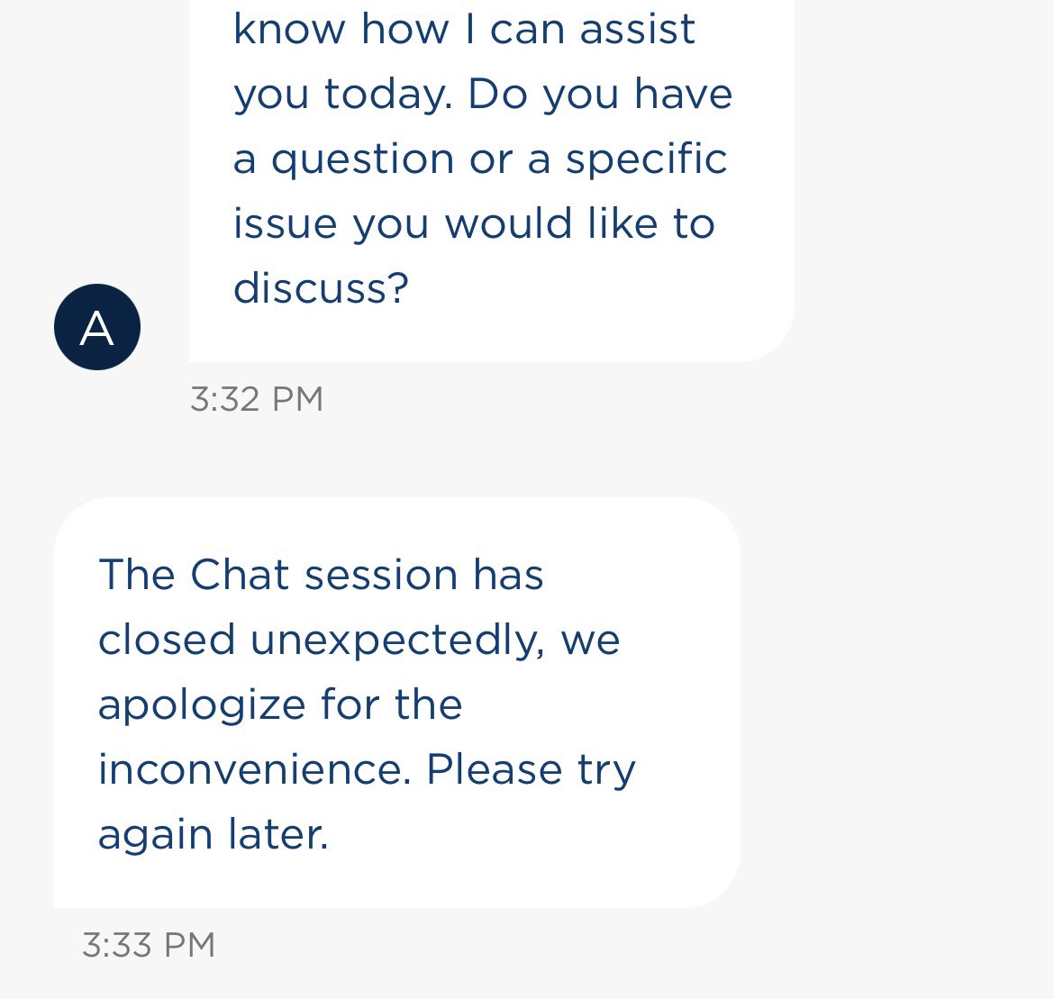 pvaughan007's tweet photo. Hi @KPSCALnews if i spend 30 min in a chat waiting for a real person to show up, they finally do and then i get this while typing my first reply…. Let’s just say that “please try later” with no other buttons is not satisfactory. Far less than so. https://t.co/zpMPeC64QM