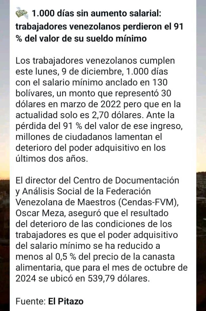 elsemanero's tweet photo. 1000 días sin incremento de salarios y pensiones, perdimos el derecho a la atención médica, a la alimentación, a vestirnos, al esparcimiento, y lo peor, nos quieren robar la voluntad de elegir nuestro Presidente @EdmundoGU y un gobierno decente @delsasolorzano  @MariaCorinaYA https://t.co/Ze9wrHXUlB