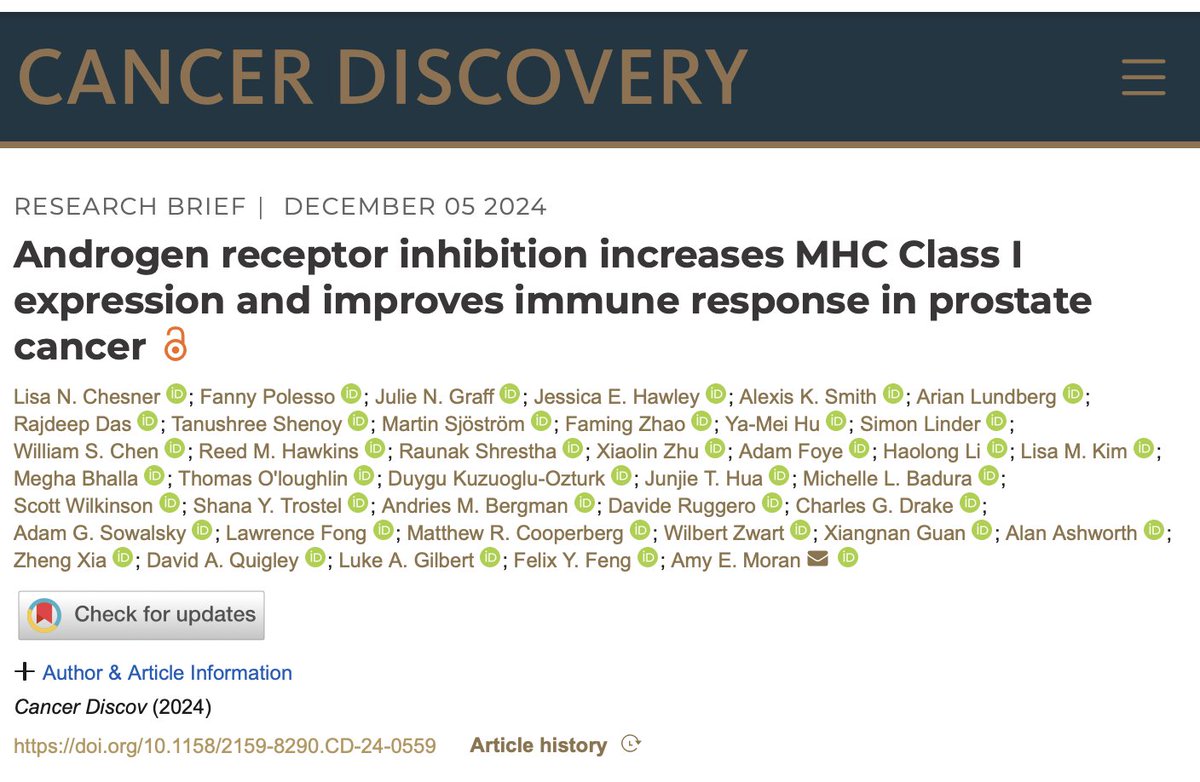 Advanced Prostate Cancer Consensus Conference (@apccc_lugano) on Twitter photo Androgen receptor inhibition increases MHC Class I expression and improves immune response in prostate cancer out on <a href="/CD_AACR/">Cancer Discovery</a>
This study investigates how androgen-dependent #ProstateCancer evades immune detection by downregulating major histocompatibility complex class I Androgen receptor inhibition increases MHC Class I expression and improves immune response in prostate cancer out on <a href="/CD_AACR/">Cancer Discovery</a>
This study investigates how androgen-dependent #ProstateCancer evades immune detection by downregulating major histocompatibility complex class I