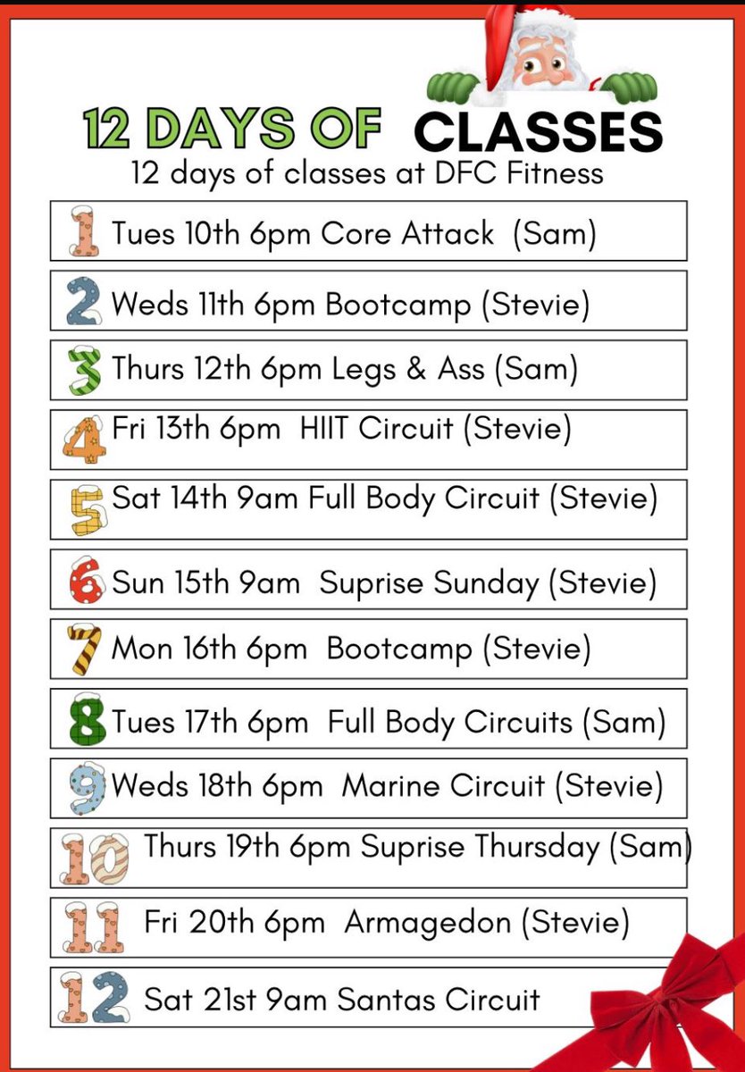DFCFIT's tweet photo. Any 3 classes for £25  12 days of FITMAS from 10th Dec to 21st Dec 🎅🏻 https://t.co/ISQHdrzVV2