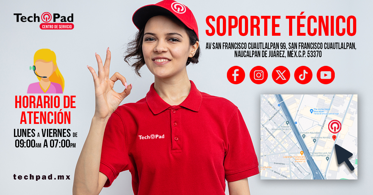 TabletsTechPad's tweet image. ¡No olvides que también contamos con servicio técnico! Calle de San Francisco Cuautlalpan No. 99. Bodega  No. 4. Col. San Francisco Cuautlalpan, Naucalpan  Edo. de México. C.P. 53569   Teléfono: 800 800 0443     Soporte@tech-pad.mx  #serviciotecnico #soluciones #Techpad