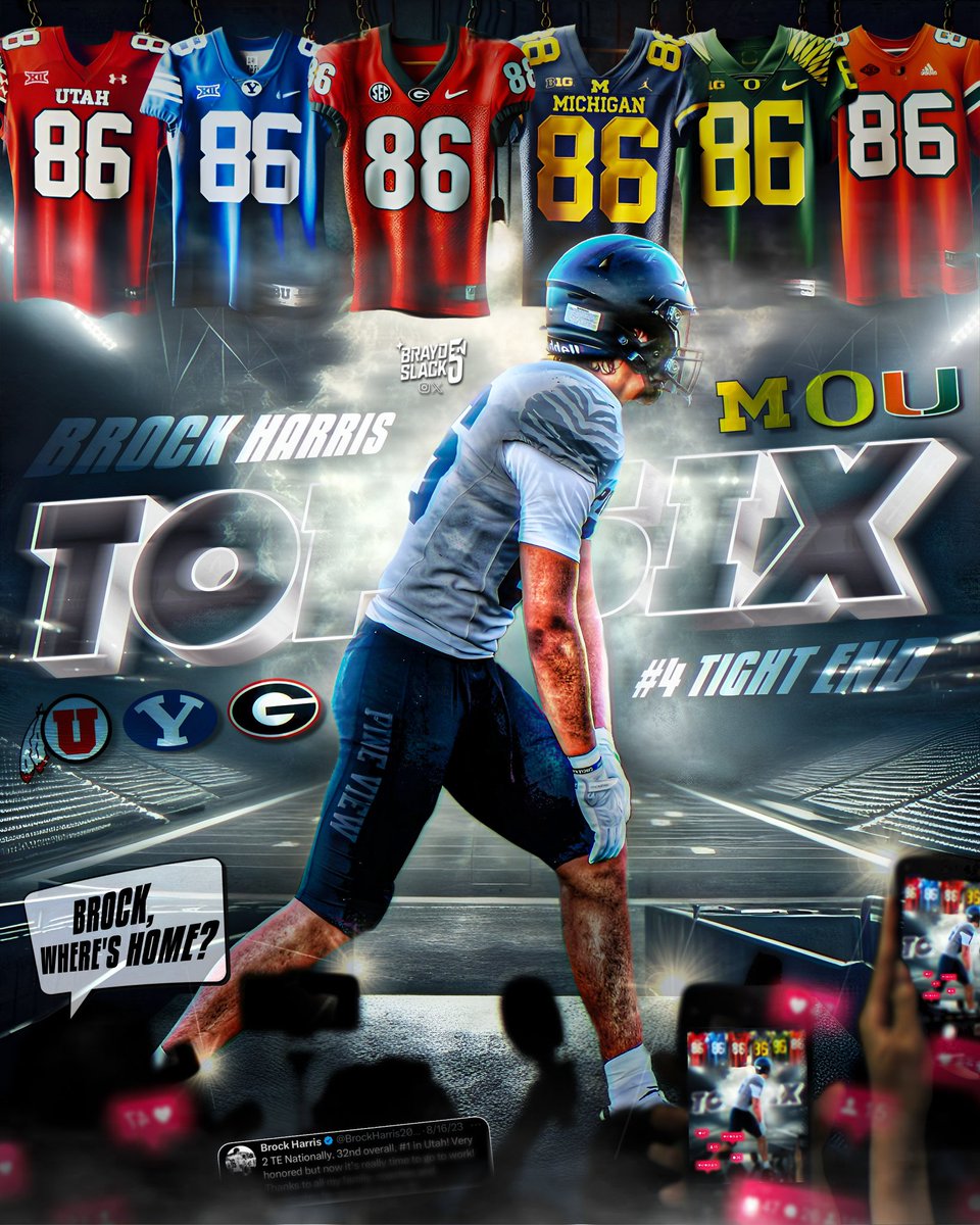 Brock Harris (@brockharris2026) on Twitter photo Thank you to ALL 39 schools that have believed in me and offered me. Getting here has been very hard saying no to some great schools and coaches that I’ve grown close to. In no order THE 6
<a href="/BYUfootball/">BYU FOOTBALL</a> <a href="/oregonfootball/">Oregon Football</a> <a href="/Utah_Football/">Utah Football</a> <a href="/GeorgiaFootball/">Georgia Football</a> <a href="/UMichFootball/">Michigan Football</a> <a href="/CanesFootball/">Miami Hurricanes Football</a> Thank you to ALL 39 schools that have believed in me and offered me. Getting here has been very hard saying no to some great schools and coaches that I’ve grown close to. In no order THE 6
<a href="/BYUfootball/">BYU FOOTBALL</a> <a href="/oregonfootball/">Oregon Football</a> <a href="/Utah_Football/">Utah Football</a> <a href="/GeorgiaFootball/">Georgia Football</a> <a href="/UMichFootball/">Michigan Football</a> <a href="/CanesFootball/">Miami Hurricanes Football</a>