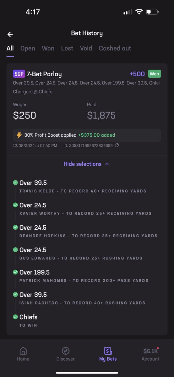 Honeill74Hunter's tweet photo. @Blain_Crain here’s two weekends in a row picking 6+ nfl correct unfortunate cash out in one left some money on the table but I also put me picks for tonight https://t.co/qCsuvjYufl