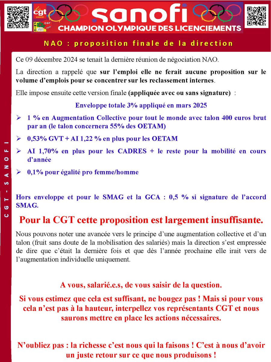 La direction stoppe les NAO sur une proposition qui n'est pas à la hauteur pour la CGT Sanofi !
#CGTSANOFI #Sanofi
