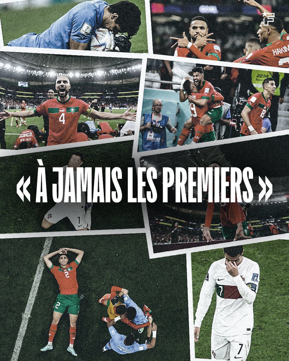 footmercato's tweet photo. Il y a deux ans jour pour jour, le Maroc éliminait le Portugal de Cristiano Ronaldo en Coupe du monde et devenait la PREMIÈRE NATION AFRICAINE DE L'HISTOIRE à se hisser en demi-finale de la compétition. 🇲🇦🦁

Un coup de casque héroïque de Youssef En-Nesyri inscrit juste avant la mi-temps permettait à des dizaines de millions de Marocains dans le monde d'être en état d'extase. 😭🤩

Le jeune Azzedine Ounahi délivrait encore une prestation de haut vol dans les rangs des Lions de l'Atlas après sa masterclass face à l'Espagne, sans compter les arrêts de Yassine Bounou, le rock Sofyan Amrabat, le couloir droit Hakimi-Ziyech, la vivacité de Sofiane Boufal... Tous les joueurs vêtus de rouge ne manquaient pas de courage ce soir-là. 😮‍💨

Le GOAT disputait peut-être sa dernière Coupe du monde… 💔

𝗔̀ 𝗷𝗮𝗺𝗮𝗶𝘀 𝗹𝗲𝘀 𝗽𝗿𝗲𝗺𝗶𝗲𝗿𝘀. 𝗗𝗶𝗺𝗮 𝗠𝗮𝗴𝗵𝗿𝗶𝗯. ❤️