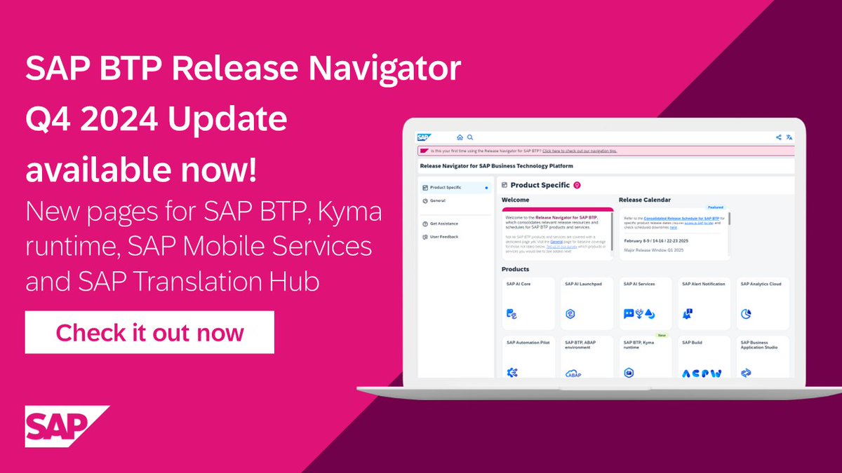robinhaettich's tweet image. Learn more about the latest features and enhancements
in SAP BTP’s Q4 2024 update.  

#SAPBTP #SAPEnterpriseSupport

imsap.co/6011QR2DR