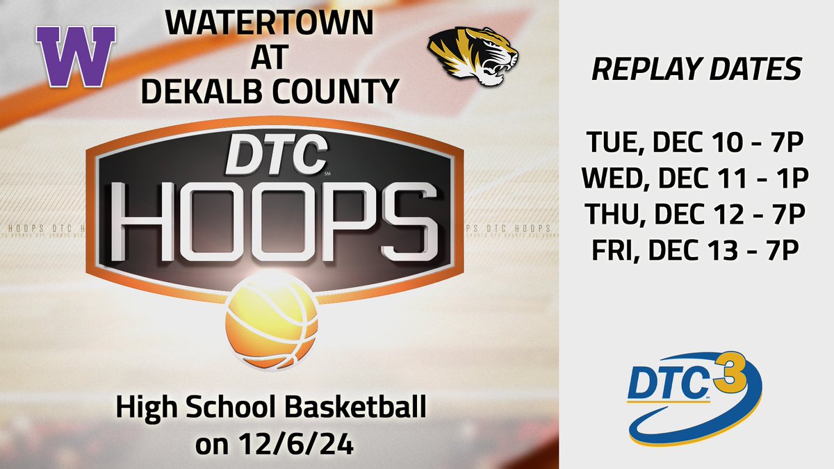 This week on DTC3, watch replays of the high school basketball contests between Highway 70 rivals in the DeKalb County Tigers and Watertown Purple Tigers.