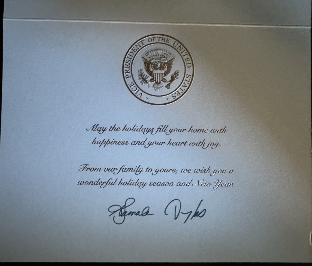 As Christmas approaches, I am deeply honored to once again receive holiday greeting cards from President Biden and the First Lady, as well as Vice President Harris and the Second Gentleman. As their term comes to an end, I extend my heartfelt gratitude for their remarkable