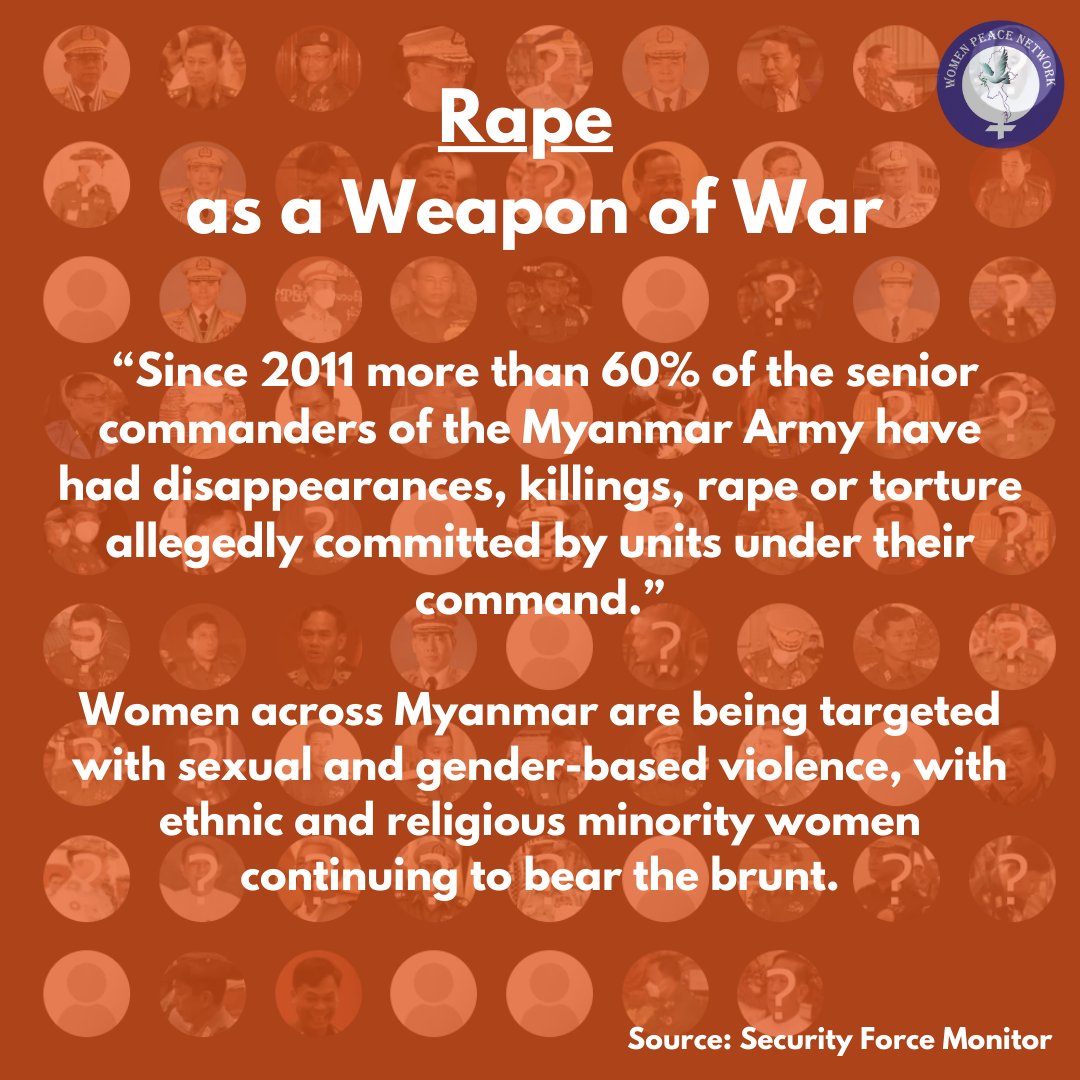 WomensPeaceNW's tweet photo. ❌RAPE AS A WEAPON OF WAR

Women across #Myanmar are being targeted with sexual and gender-based violence, with ethnic and religious minority women continuing to bear the brunt.

#NoExcuse #EndImpunityinMyanmar #16DaysOfActivism https://t.co/AXSJIABv1o