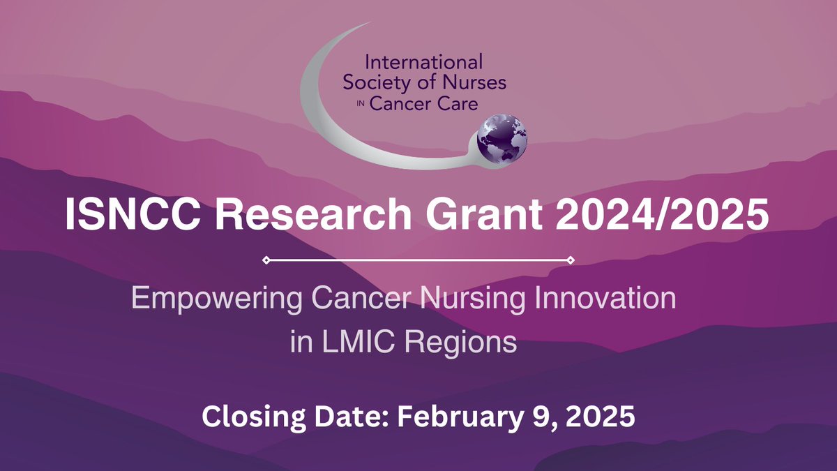 🚨 Attention oncology nurses! 🚨
ISNCC &amp; CANO are offering the 2024/2025 Research/Evidence-Based Project Grant! 🌟
🌍 Focus: Policy, cancer prevention, palliative care &amp; more!
🗓️ Deadline: Feb 9, 2025
📋 Details: isncc.org/research-grant/
#OncologyNursing #ISNCC #GlobalHealth