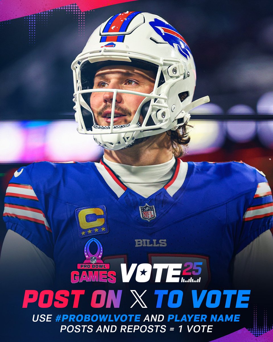 NFL's tweet photo. Social voting for the 2025 #ProBowlGames is now live!

Post #ProBowlVote and the player’s first and last name to submit your votes.

Posts and reposts = 1 vote https://t.co/1iQjJN4iP9