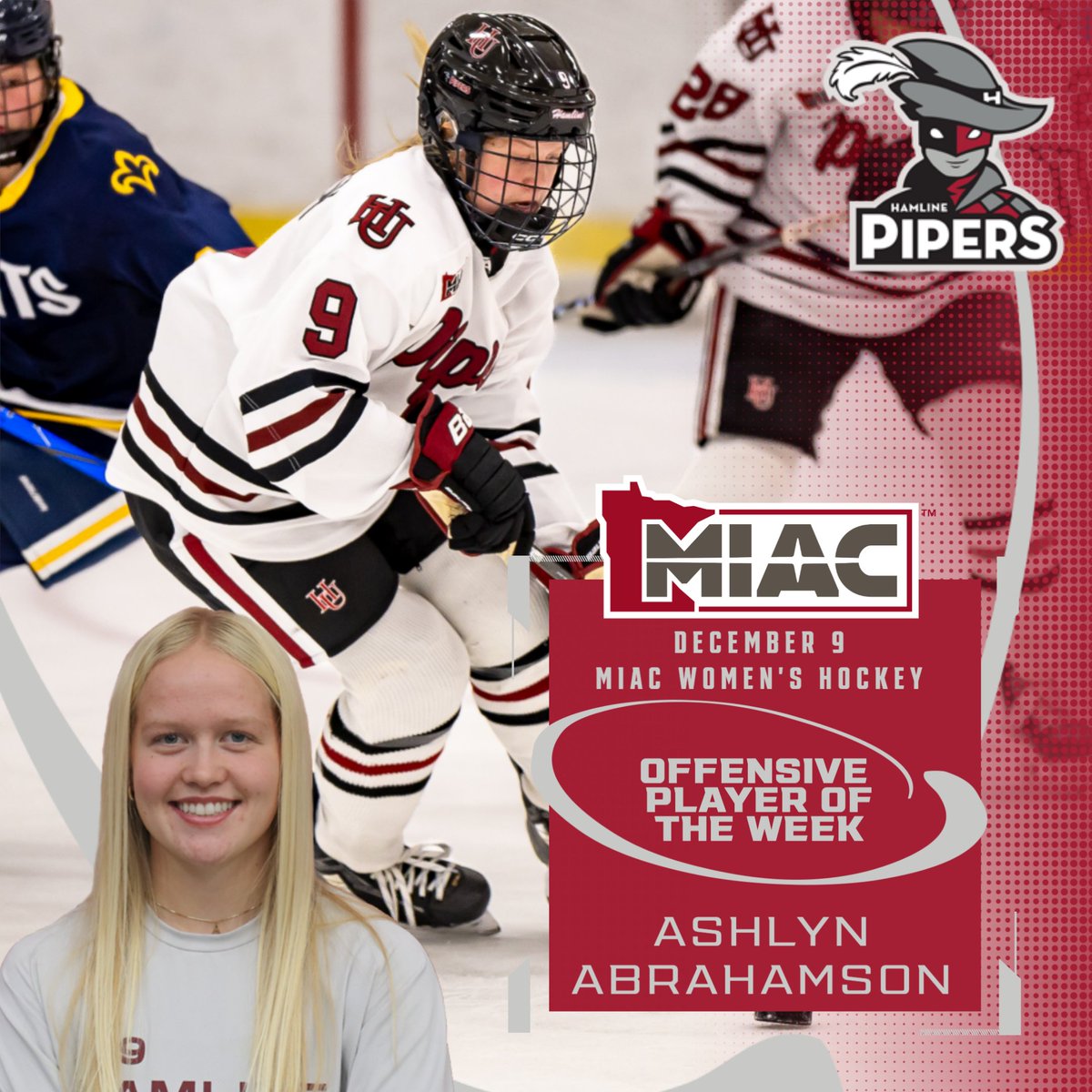 W 🏒 | Ashlyn Abrahamson Named December 7 MIAC Women's Hockey Offensive Player of the Week!

📰 tinyurl.com/5xmr6f5s