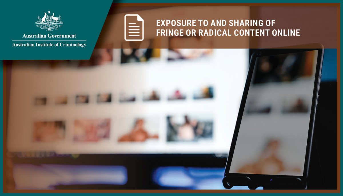 AICriminology's tweet photo. Violent extremists use the internet to communicate with each other and with the general public.
We’ve just released a #TrendsAndIssues report on exposure to and sharing of fringe or radical content online.
https://t.co/j64d8g9CeP
#AICResearch https://t.co/T6YmKrQSxf