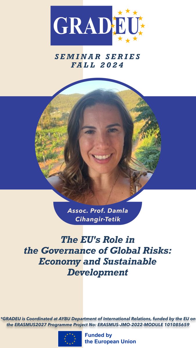 gradeujmonnet's tweet photo. GRADEU continues! @DamlaCihangir will be with us to discuss "Economy and Sustainable Development" on December 13, at 15:00.

Don't forget to register for online seminar details.⬇️

https://t.co/sLsywRJHgQ https://t.co/Me6LDT5SWc