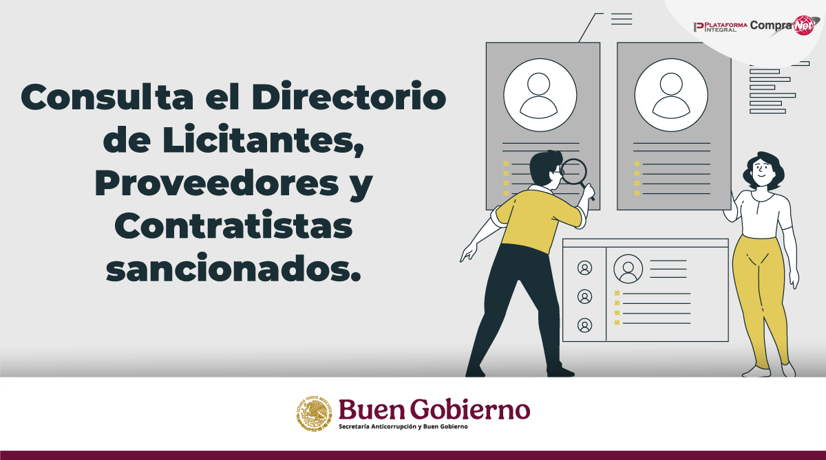 ¿#SabíasQue…❓

En #CompraNet puedes consultar qué licitantes proveedores y contratistas están sancionados.

Infórmate y sé parte del nuevo modelo de combate a la corrupción.

Consulta aquí👉: bit.ly/3Zb15Zk