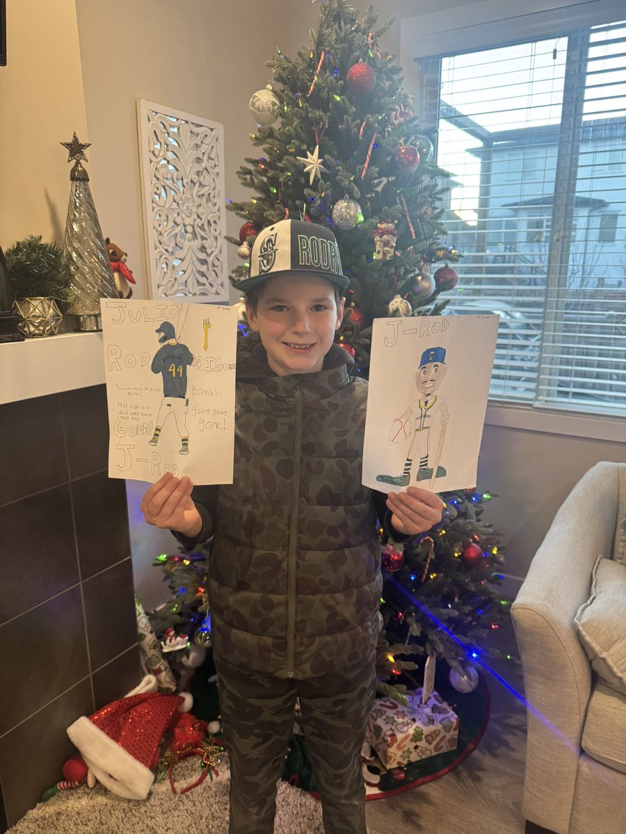 bberto9's tweet photo. My son Jason wanted to show @JRODshow44 a few drawings, as well as the card he signed for him this past summer.  

You converted him into a Mariners fan instantly when you signed his card.

“I hope you win the World Series! From your biggest fan in Canada!” - Jason. https://t.co/YbmAsjJwjn