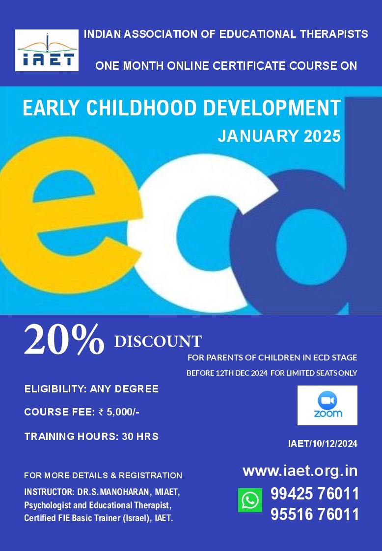 IAETonline's tweet photo. Early Childhood Development (ECD) Course by IAET. For more details and registration Contact on WhatsApp 9942576011. Mobile Phone Numbers: 9551676011 & 9551076011. #earlychildhooddevelopment #basicconceptstraining #EducationalTherapy #cognitiveeducation #basicconcepts #iaet https://t.co/CZOrI4tjnv