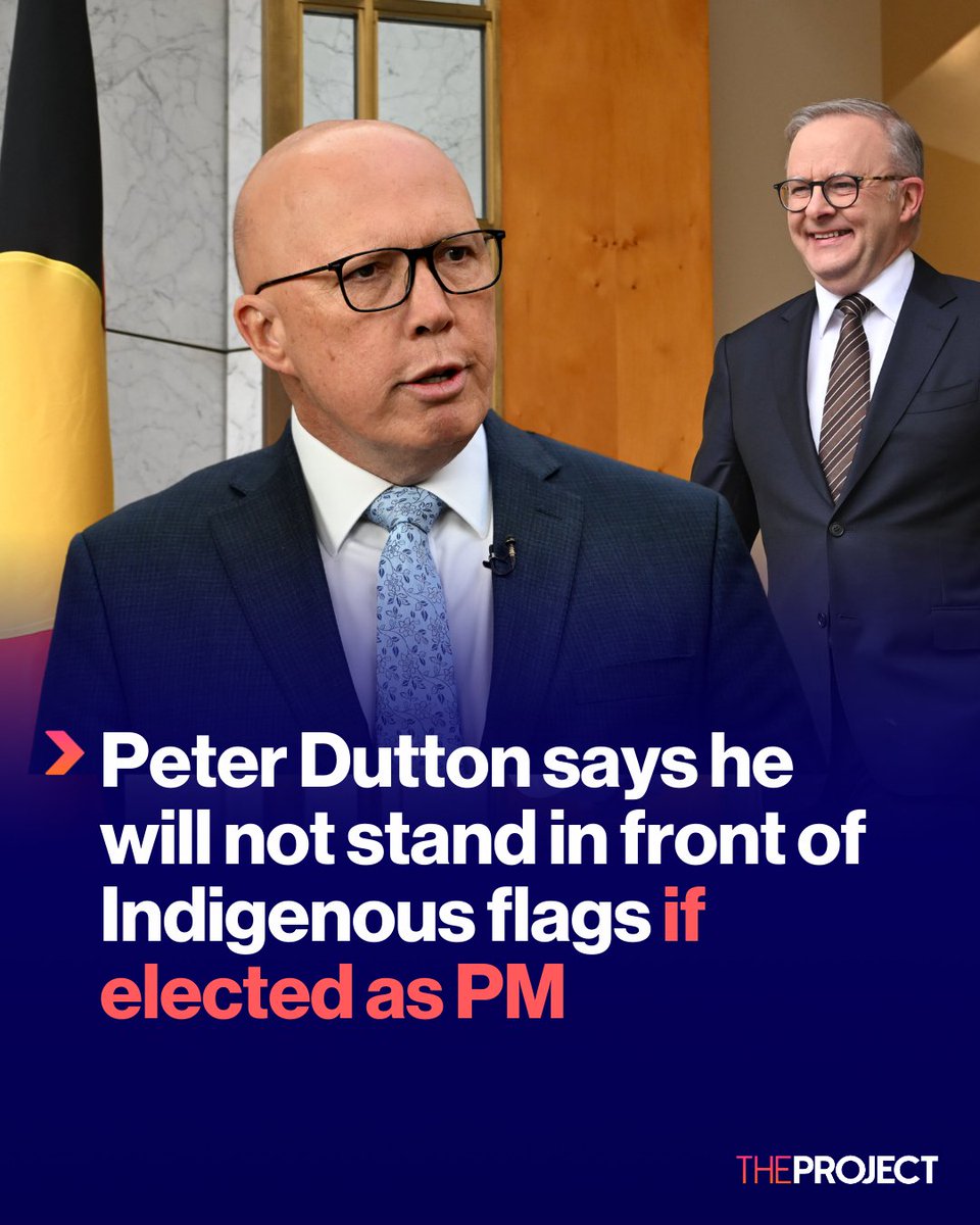 theprojecttv's tweet image. Opposition leader Peter Dutton has said he will never address the nation with all 3 of Australia’s national flags behind him, saying the practice “divides people unnecessarily”.

During his time in opposition, Dutton has chosen not to have the Aboriginal or Torres Strait Islander…