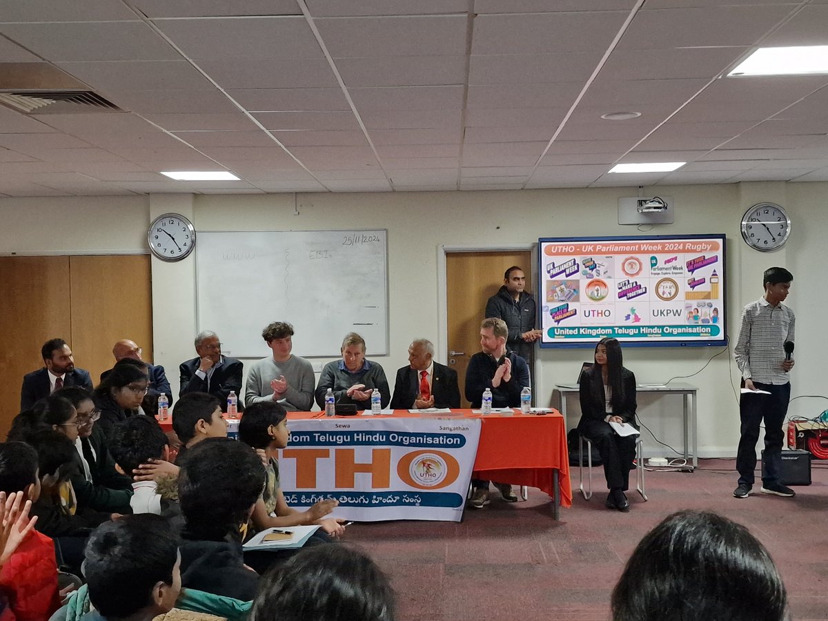 UKTeluguHindu's tweet image. UTHO conducted UK Parliament Week in Rugby with 80+ attendees, including students, parents, and guests: MP John Slinger @JohnSlinger 
Cllr Ish Mistry
Cllr Ramesh Srivastava
Toby Bell
Dr. Suresh Gurijala
Satya S
Debate Topic: &quot;Should AI Be Regulated? @UKParlEducation @YourUKParl
