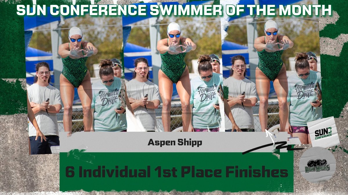 nighthawkswim's tweet photo. Six Individual first place finishes and 2 relay records broken! Congrats to Aspen Shipp on being named Sun Conference Swimmer of the Month! https://t.co/bZAJmXkZV5